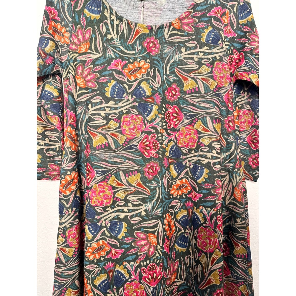 Natural Life Floral Knit Midi Dress 3/4 Sleeve Pockets Multi Color - Picture 4 of 8